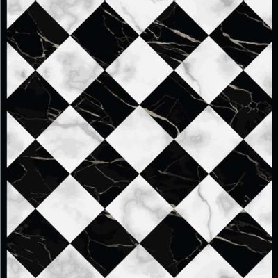 Tapis Rectangle 2' x 3' - Carrelage Damier effet Marbre Blanc Noir
